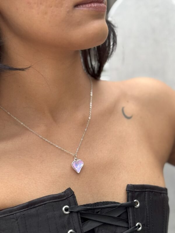pink glass heart Pink heart charm chain