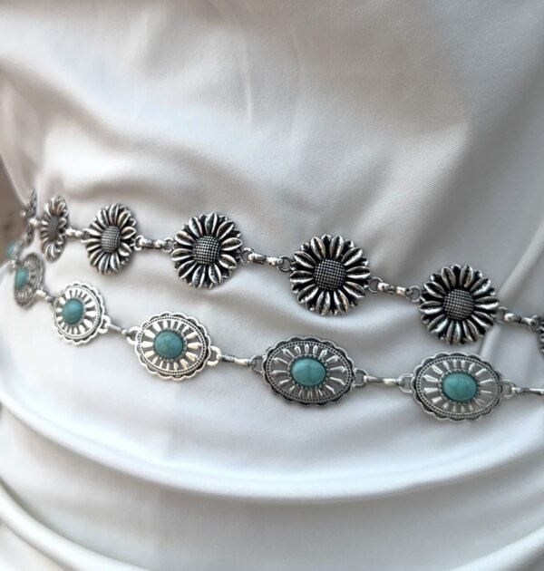 waist chain green stud silver chain