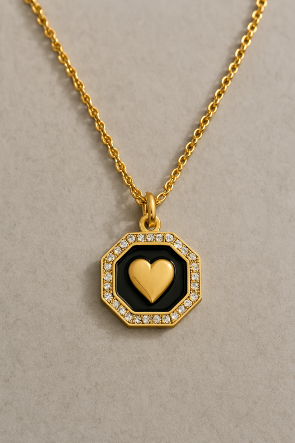 black gold heart charm chain