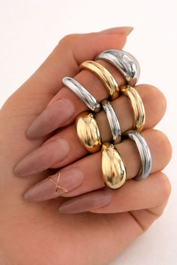 Slim gold and silver ring set