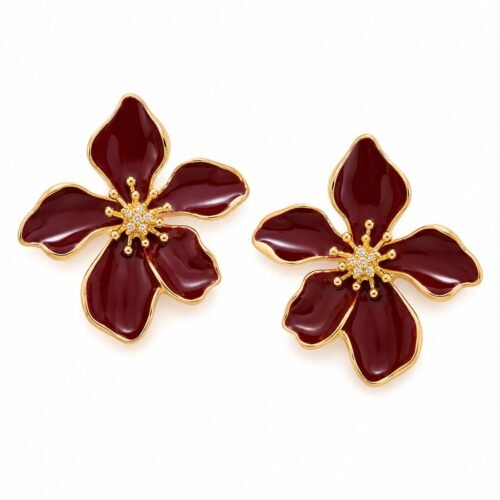 Burgundy blossom enamel earrings